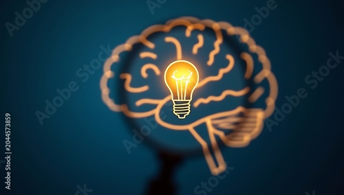Creative Brain Concept with Illuminated Light Bulb Idea.
