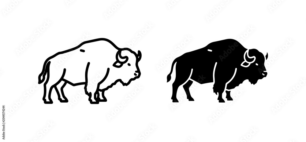 Obraz premium Bison Icons: Black and White Vector Graphics for Wildlife and Nature Themes