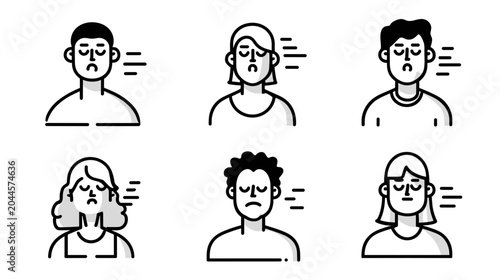 Bild auf Leinwand Illustration of Six Distinct Faces Expressing Various Emotions in Monochromatic