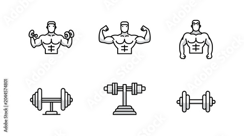 Photography Illustration of Strong Men Flexing Muscles and Dumbbells for Fitness and Weightl