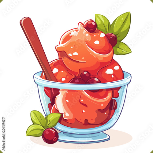 Vector illustration of cranberry ice cream in a cup, isolated on a white background