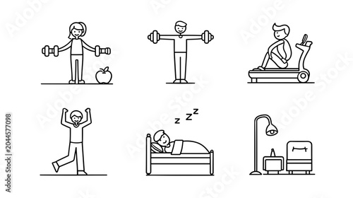 Foto Infographic Illustrations of Healthy Lifestyle Activities Including Exercise, Sl