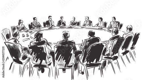 Photos Large Group of Professionals Engaged in Strategic Discussion Around Circular Con