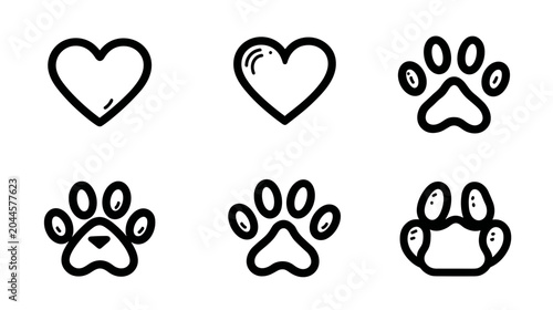 Quadro su tela Outline Hearts and Paw Prints in Simple Sketch Style Representing Love for Anima