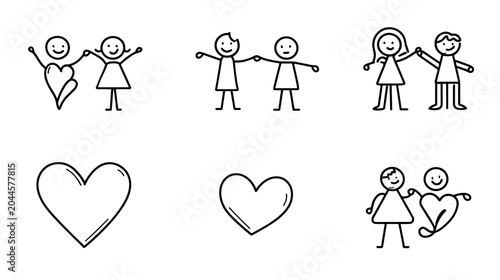 Canvas-taulu Playful Stick Figures Sharing Hearts in Various Forms Representing Love and Frie