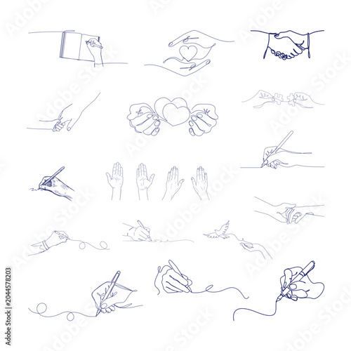 Hand Gesture Sketches and Human Interaction Line Art Vector Set