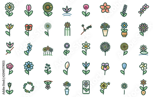Colorful Minimal Floral Icon Set For Design