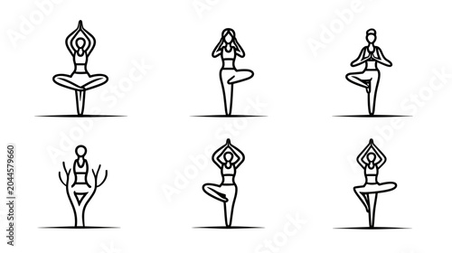 Canvastavla Set of Six Minimalist Yoga Poses for Health and Fitness Practice in Simple Line