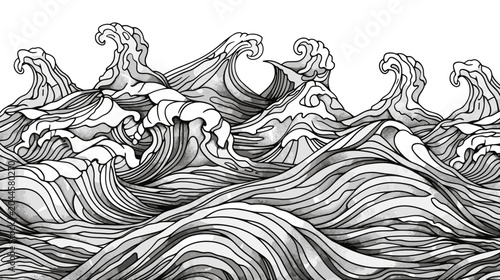 Foto Stylized Black and White Illustration of Dynamic Waves Crashing in an Abstract O