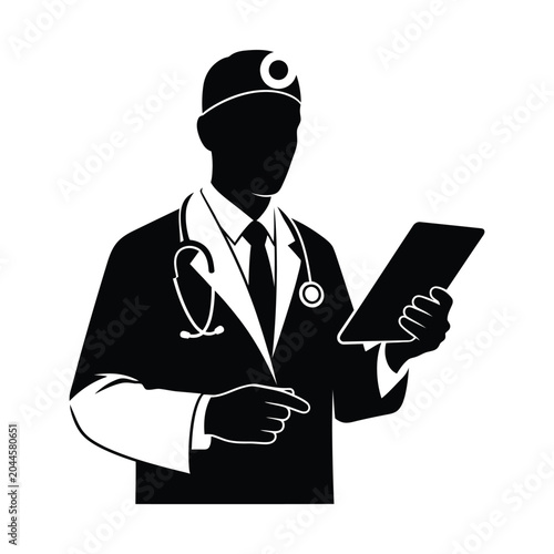 Obraz na plátně Professional doctor silhouette, medical practitioner with stethoscope and tablet