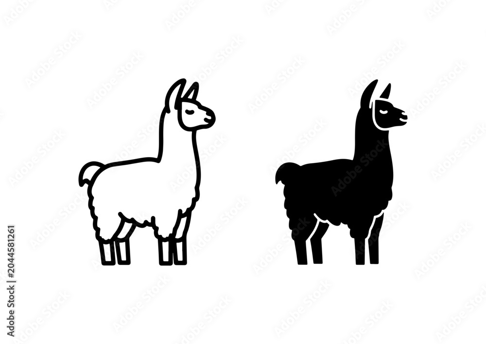 Naklejka premium Llama Icons, Alpaca Vector Graphics, Cute Animal Silhouettes