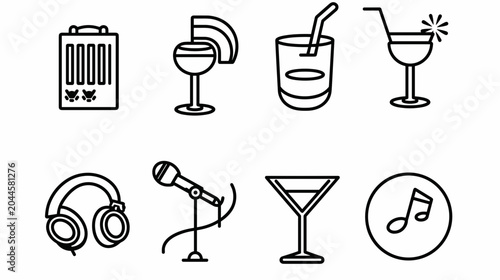 Variety of Colorful Cocktails and Glasses Representing Celebration and Nightlife Atmosphere