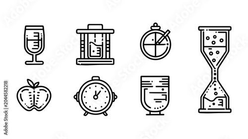 Foto Vector Icons of Refreshing Beverages, Timers, and Measurement Tools Representing