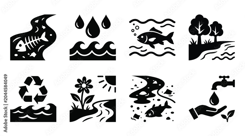 Obraz premium Environmental Conservation Vector Icons Set – Ecology, Sustainability, Recycling, Water Protection, Wildlife, Nature, Pollution Awareness, Green Living, Eco Design, Clean Planet