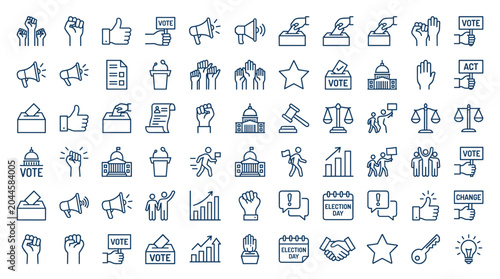 Bild auf Leinwand Election and voting line icons set, 60 political campaign vector symbols, govern