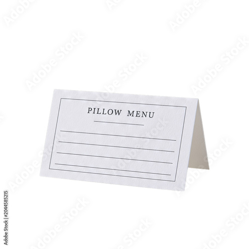 Small card listing pillow menu options with the header 