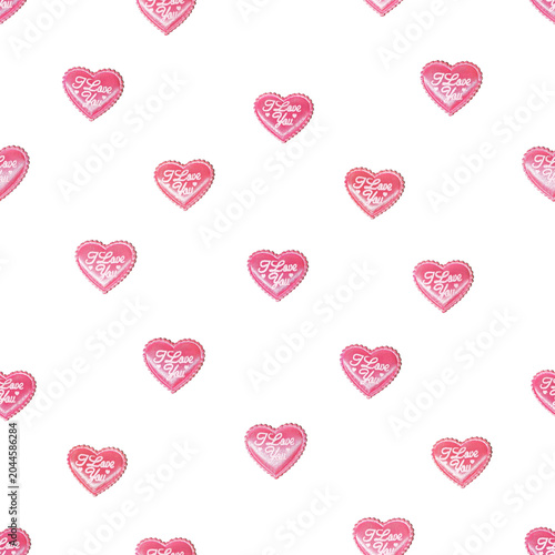 Seamless pattern with pink hearts saying i love you