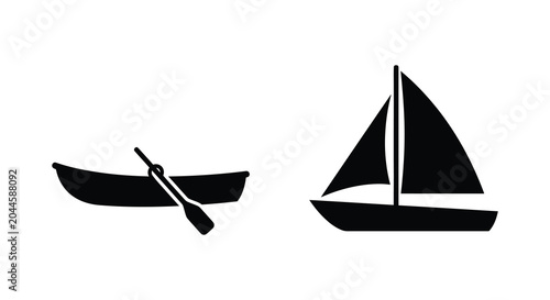 Photos canoe and sailboat silhouettes on white background boat watercraft silhouette bl