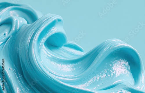Vibrant Aqua Blue Slime Texture With Swirling Waves And Glitter Sparkle Against A Solid Light Blue Background Studio Lighting