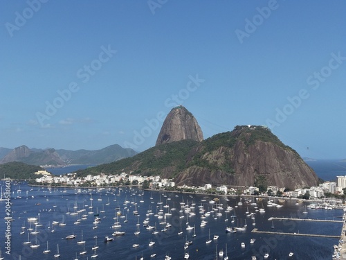 Sugarloaf Mountain and Guanabara Bay with Sailboats, Rio de Janeiro, Brazil