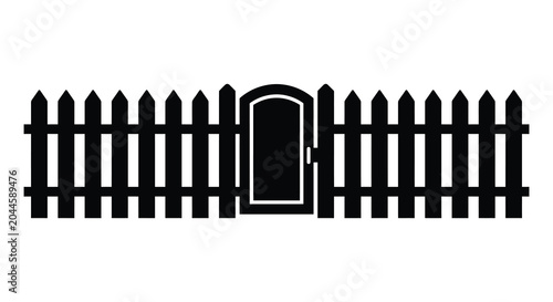 Φωτογραφία picket fence with arched gate silhouette black white background vector graphic b