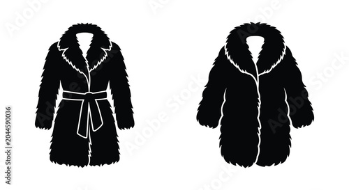 Canvastavla two coats with fur collars silhouette coat collar black white winter clothing ou
