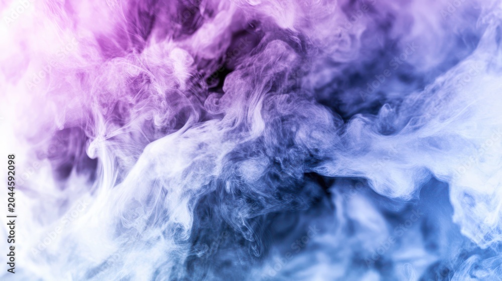 Fototapeta premium Abstract Smoke Dance: Swirling clouds of purple and blue smoke create a mesmerizing abstract pattern, evoking a sense of mystery and ethereal beauty.