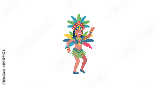 Tableau sur toile Brazilian Carnival Dancer in Traditional Feathered Costume