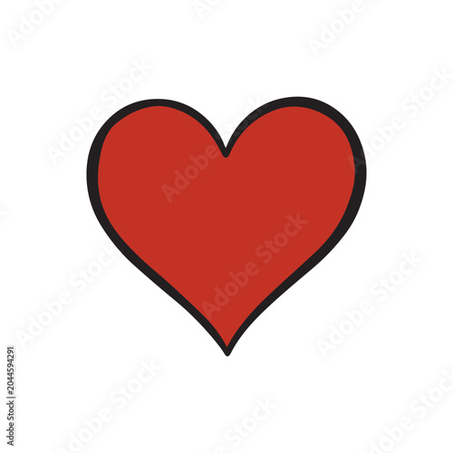 Red heart icon with a bold black outline isolated on a transparent background illustration.