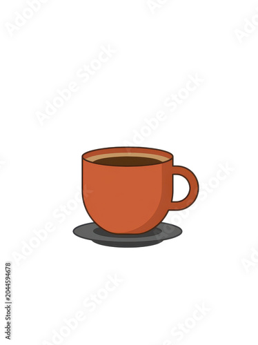 A warm orange coffee cup on a saucer, set against a clean white background