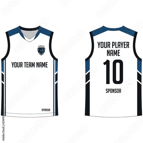 White and navy blue basketball jersey uniform template front and back view
