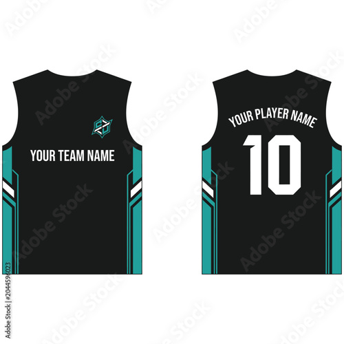 Black and turquoise sports jersey mockup front and back view with turquoise