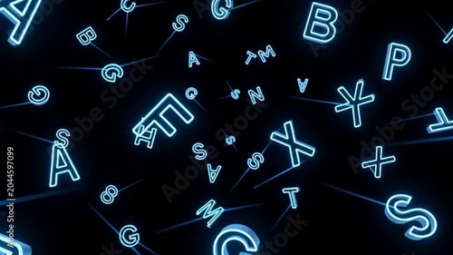 Flying Neon Blue Letters Alphabet Background