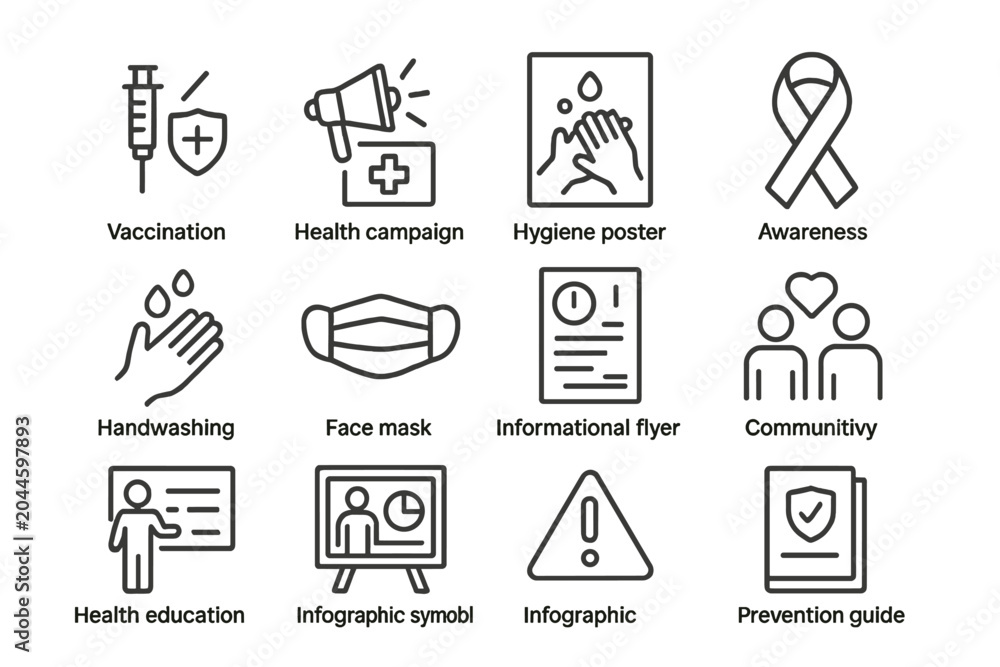 Fototapeta premium Health campaign icons for hygiene awareness and education