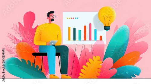 Marketing Professional Managing Social Media Campaigns from Large Analytics Dashboard, Modern SaaS Illustration

