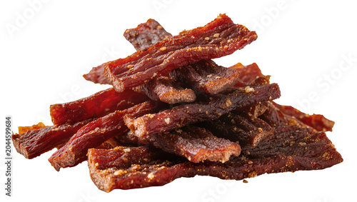 Foto Pile of Dried Beef Jerky Strips with Seasoning