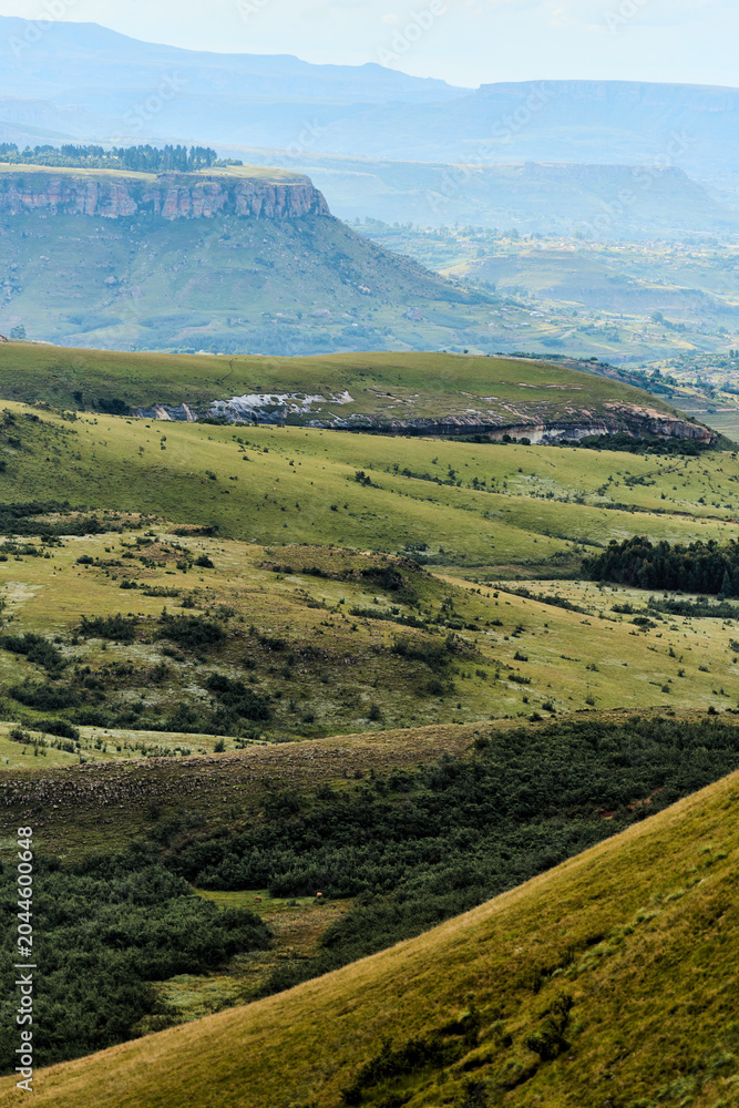 Obraz premium Dramatic Escarpment Plateau Drakensberg South Africa Overlooking Sweeping Valley, Sheer Cliffs And Flat Topped