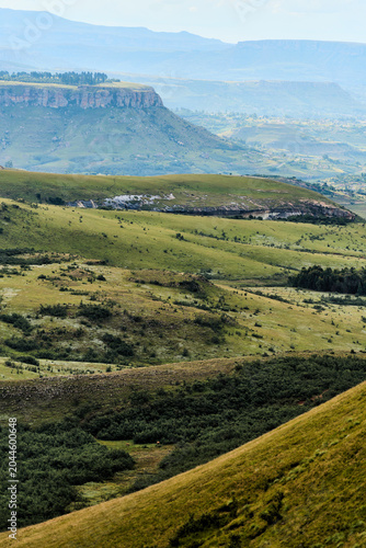 Dramatic Escarpment Plateau Drakensberg South Africa Overlooking Sweeping Valley, Sheer Cliffs And Flat Topped