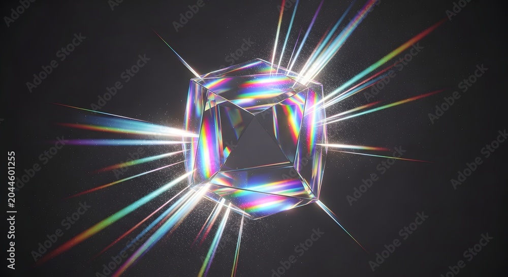 Fototapeta premium Iridescent crystal geometry abstract light refraction and dispersion