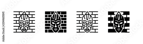 Tableau sur toile African tribal mask on brick wall icon set