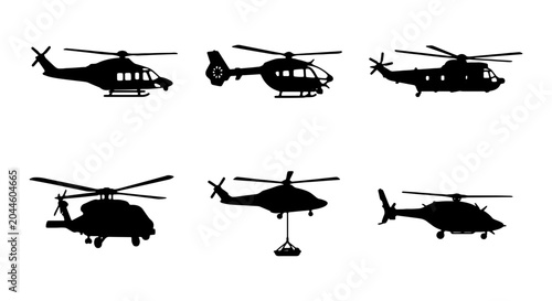 Foto Helicopter Silhouettes, Aviation Icons, Rotorcraft Vector Set, Military and Civi