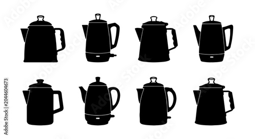 Photos Coffee Pot Silhouettes, Vintage Percolator Icons, Retro Kitchenware Vector Colle