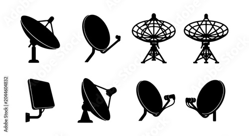 Bild auf Leinwand Satellite Dish Icons, Communication Technology Set, Signal Receiver Vector Graph