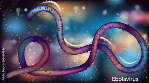 Ebolavirus Filamentous Particle Medical Illustration with Viral Surface Glycoproteins. Ebola Virus Structure Scientific Visualization Showing Filamentous Virion Morphology and Surface Proteins
