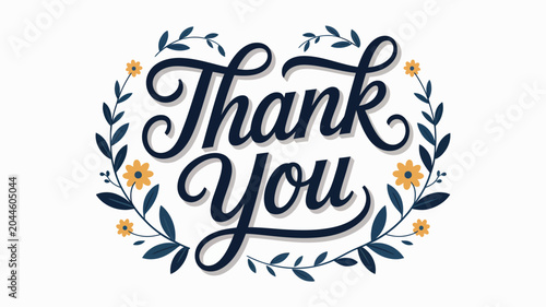 Photos thank you elegant calligraphy typography with floral wreath frame decorative han