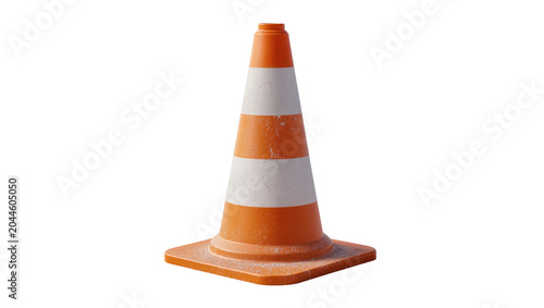 Orange and white traffic cone with reflective stripes