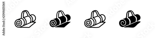 Cuadro en lienzo Set of 4 Hand-Drawn Yoga Mat Icons: Rolled Up Mat with Strap