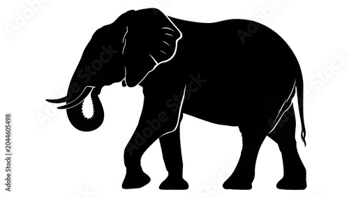 Canvas Print Black elephant silhouette walking with tusks and trunk