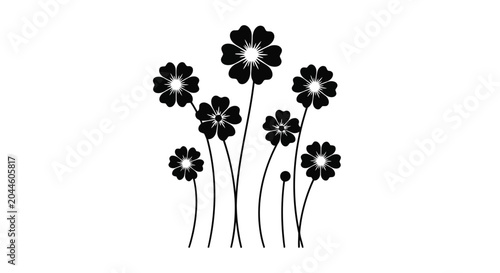 Bild auf Leinwand Black flowers with white centers on stems