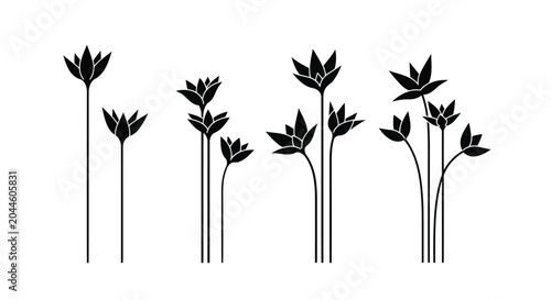 Schilderij op canvas Black flower stems with leaves icon set